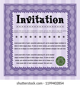 Violet Retro invitation template. Sophisticated design. Printer friendly. Vector illustration. 