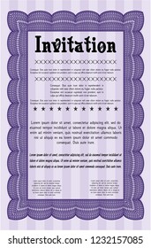 Violet Retro invitation template. Sophisticated design. With guilloche pattern. Customizable, Easy to edit and change colors. 