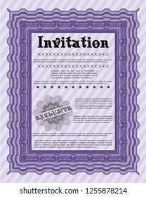 Violet Retro invitation template. Sophisticated design. Vector illustration. With complex linear background. 