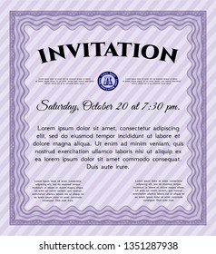 Violet Retro invitation template. Sophisticated design. With complex linear background. Detailed. 