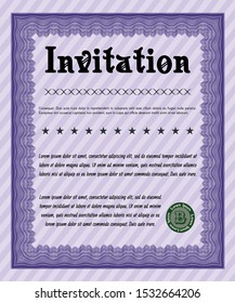 Violet Retro invitation template. Sophisticated design. With complex linear background. Detailed. 