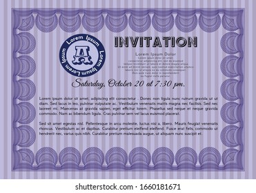 Violet Retro invitation template. Sophisticated design. With guilloche pattern. Customizable, Easy to edit and change colors. 