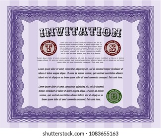  Violet Retro invitation template. Superior design. With complex background. Customizable, Easy to edit and change colors. 