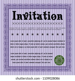 Violet Retro invitation template. Vector illustration. Printer friendly. Perfect design. 