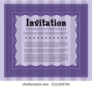 Violet Retro invitation template. Vector illustration. With complex linear background. Good design. 