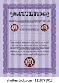 Violet Retro invitation template. Vector illustration. With background. Money style design. 