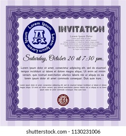 Violet Retro invitation template. Vector illustration. Easy to print. Lovely design. 