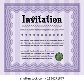 Violet Retro invitation template. Vector illustration. With complex background. Cordial design. 