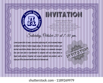 Violet Retro invitation template. Vector illustration. Printer friendly. Artistry design. 