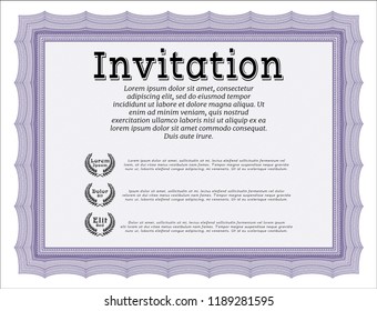 Violet Retro invitation template. Vector illustration. Complex background. Money design. 