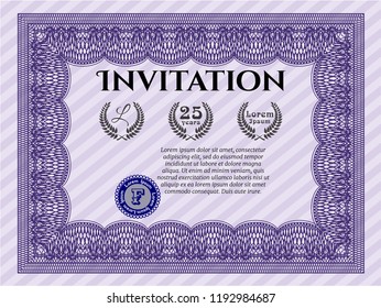 Violet Retro invitation template. Vector illustration. With complex linear background. Money style design. 