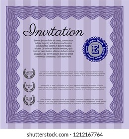 Violet Retro invitation template. Vector illustration. Printer friendly. Artistry design. 