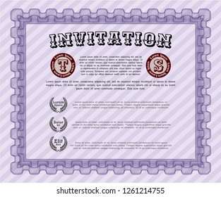 Violet Retro invitation template. Vector illustration. With linear background. Money Pattern design. 