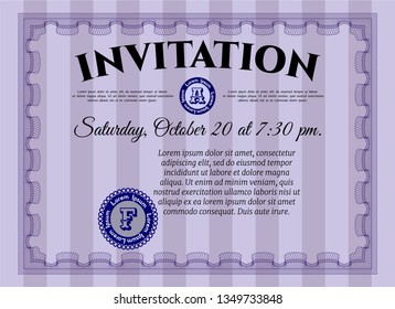 Violet Retro invitation template. Vector illustration. With background. Money Pattern design. 