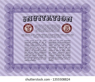 Violet Retro invitation template. Vector illustration. With great quality guilloche pattern. Excellent design. 