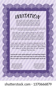 Violet Retro invitation template. Vector illustration. With linear background. Excellent design. 