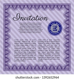 Violet Retro invitation template. Vector illustration. With great quality guilloche pattern. Money style design. 