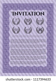 Violet Retro invitation. Vector illustration. With guilloche pattern and background. Excellent design. 