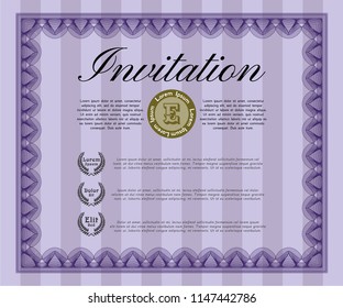 Violet Retro invitation. Vector illustration. With linear background. Money Pattern. 