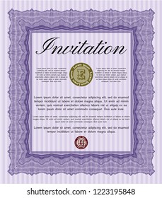 Violet Retro invitation. Vector illustration. With great quality guilloche pattern. Money Pattern design. 