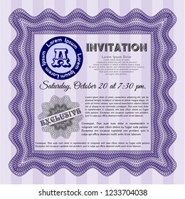 Violet Retro invitation. Vector illustration. With complex linear background. Money Pattern design. 
