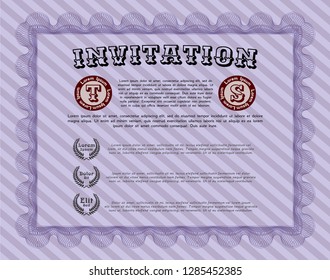 Violet Retro invitation. Vector illustration. With linear background. Perfect design. 