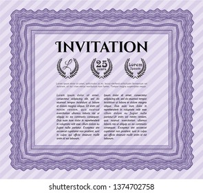 Violet Retro invitation. Vector illustration. With guilloche pattern and background. Money Pattern design. 