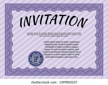 Violet Retro invitation. Vector illustration. With background. Money Pattern. 