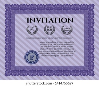 Violet Retro invitation. Vector illustration. With complex linear background. Sophisticated design. 