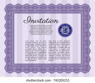 Violet Retro invitation. Vector illustration. With guilloche pattern. Lovely design. 