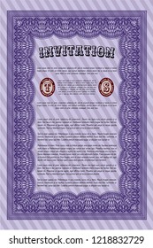 Violet Retro vintage invitation. Artistry design. With complex linear background. Customizable, Easy to edit and change colors. 