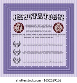Violet Retro vintage invitation. With background. Excellent design. Detailed. 