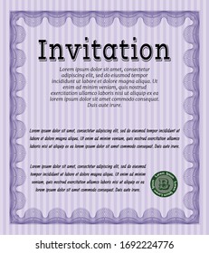 Violet Retro vintage invitation. With background. Customizable, Easy to edit and change colors. Money Pattern. 
