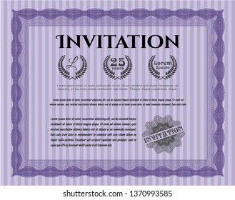 Violet Retro vintage invitation. Beauty design. With guilloche pattern and background. Detailed. 