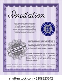  Violet Retro vintage invitation. With complex linear background. Detailed. Perfect design. 