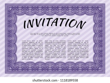 Violet Retro vintage invitation. With complex linear background. Detailed. Artistry design. 