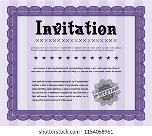 Violet Retro vintage invitation. With complex background. Detailed. Money Pattern design. 