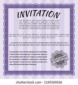 Violet Retro vintage invitation. With complex linear background. Money style design. Customizable, Easy to edit and change colors. 