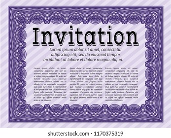 Violet Retro vintage invitation. With complex linear background. Detailed. Lovely design. 