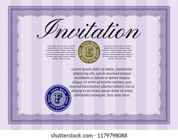 Violet Retro vintage invitation. Complex background. Perfect design. Detailed. 