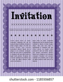 Violet Retro vintage invitation. With complex background. Customizable, Easy to edit and change colors. Money style design. 