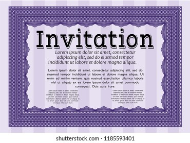 Violet Retro vintage invitation. With complex background. Vector illustration. Money style design. 