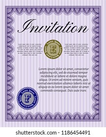 Violet Retro vintage invitation. With complex background. Vector illustration. Money Pattern design. 