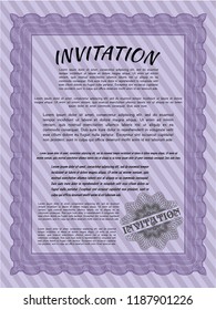 Violet Retro vintage invitation. Complex background. Vector illustration. Money style design. 