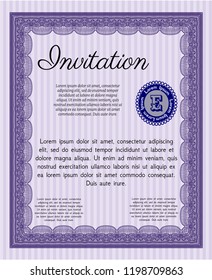 Violet Retro vintage invitation. With complex background. Vector illustration. Money style design. 