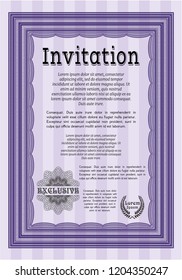 Violet Retro vintage invitation. With complex linear background. Vector illustration. Lovely design. 