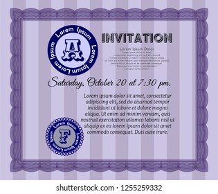 Violet Retro vintage invitation. Complex background. Money design. Customizable, Easy to edit and change colors. 