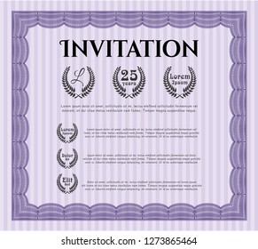 Violet Retro vintage invitation. With complex background. Detailed. Superior design. 