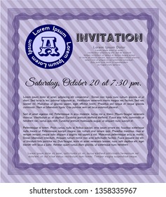 Violet Retro vintage invitation. With complex background. Money Pattern. Customizable, Easy to edit and change colors. 