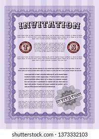 Violet Retro vintage invitation. With complex background. Detailed. Money style design. 